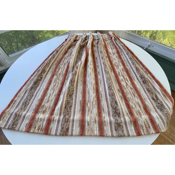 Vintage 70s pleated curtain, brown, beige, rust stripes, thick woven panel - Picture 4 of 10